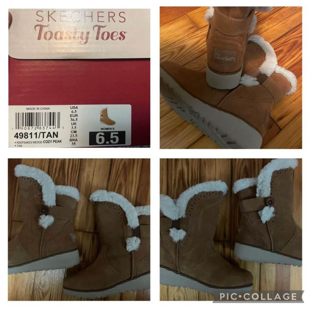 NEW tan colored Skechers toasty toes boots. Size 6.5